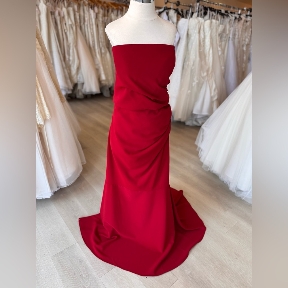 Badgley Mischka Red Ruched Strapless Gown